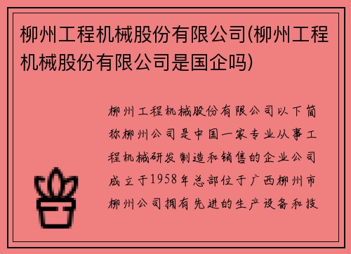 柳州工程机械股份有限公司(柳州工程机械股份有限公司是国企吗)